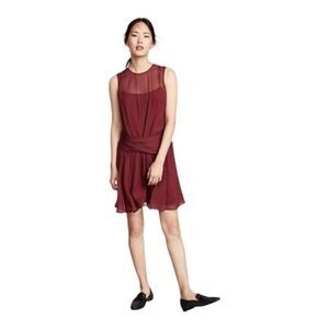 Theory Black Silk Chiffon Mini Dress – Drape Flounce Keyhole, Size 2